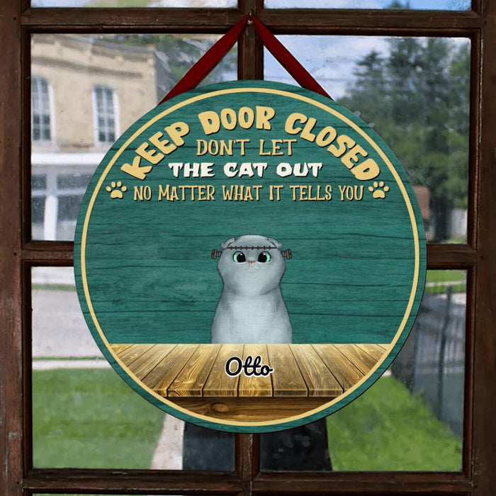Personalized Halloween Cats Wooden Sign - Up to 5 Cats - Halloween Gift Idea For Cat Lovers - Keep Door Closed Don't Let The Cat Out