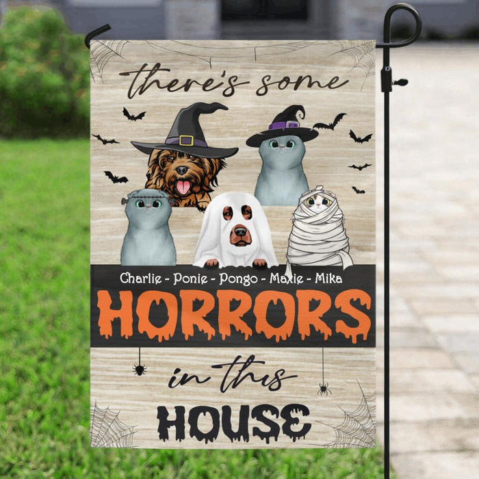 Custom Personalized Halloween Flag Sign - Gift Idea For Halloween/ Pet Lover with up to 5 Pets - There's Some Horrors In This House