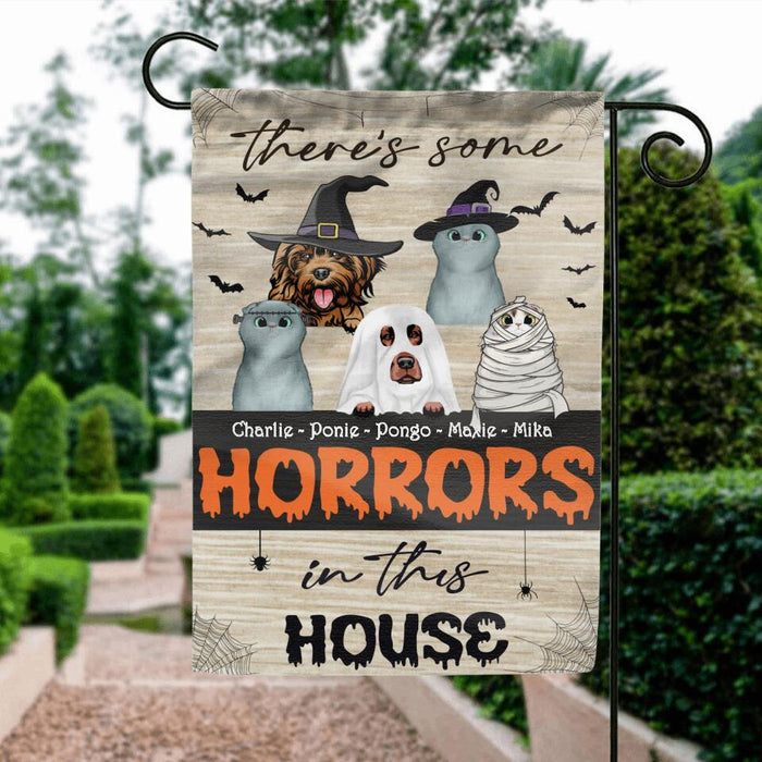 Custom Personalized Halloween Flag Sign - Gift Idea For Halloween/ Pet Lover with up to 5 Pets - There's Some Horrors In This House