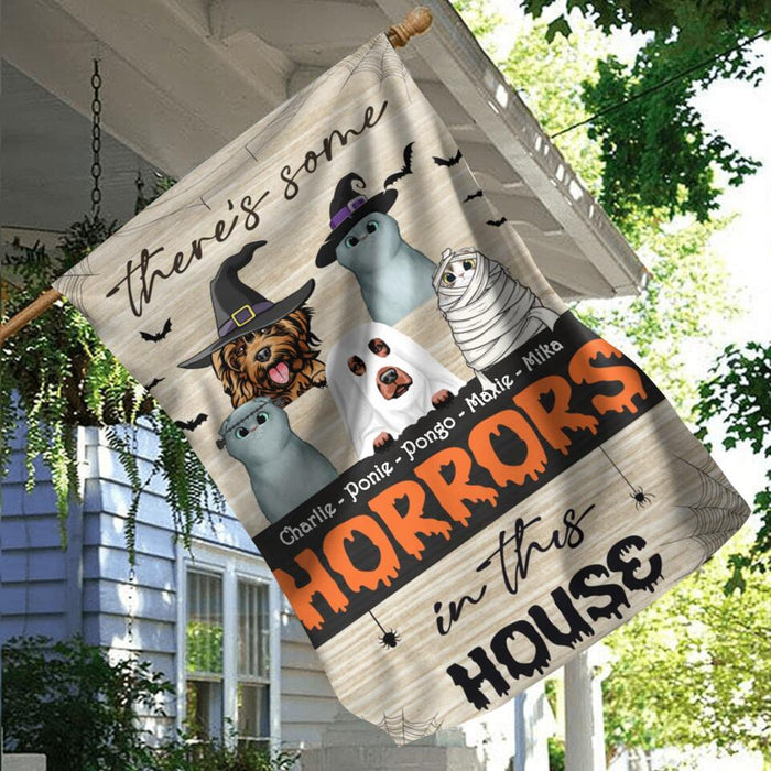 Custom Personalized Halloween Flag Sign - Gift Idea For Halloween/ Pet Lover with up to 5 Pets - There's Some Horrors In This House