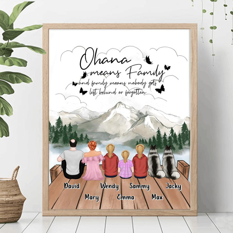 Personalized Family Poster - Up to 4 Pets -Gift Idea for Father's Day/Mother's Day/Family - Ohana Means Family And Family Means Nobody Gets Left Behind Or Forgotten