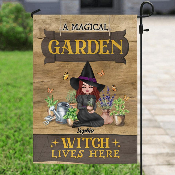 Custom Personalized Garden Witch Flag Sign - Gift Idea For Halloween/Wiccan Decor/Pagan Decor - A Magical Garden Witch Lives Here