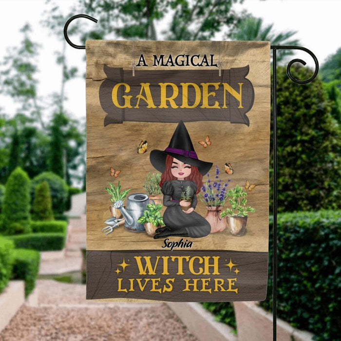 Custom Personalized Garden Witch Flag Sign - Gift Idea For Halloween/Wiccan Decor/Pagan Decor - A Magical Garden Witch Lives Here