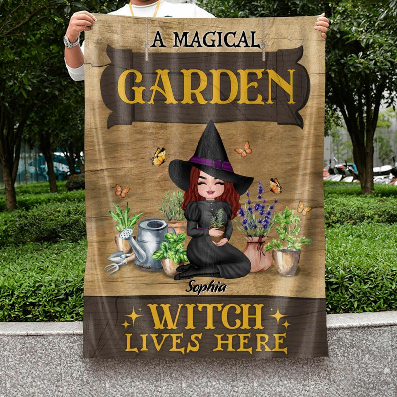 Personalized Garden Witch Flag Sign - Gift Idea For Halloween/Wiccan Decor/Pagan Decor - A Magical Garden Witch Lives Here