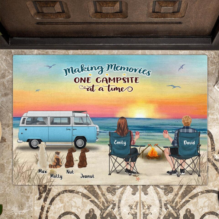 Custom Personalized Camping Doormat - Up to 4 Pets - Gift Idea For Couple/Camping Lover - Making Memories One Campsite At A Time