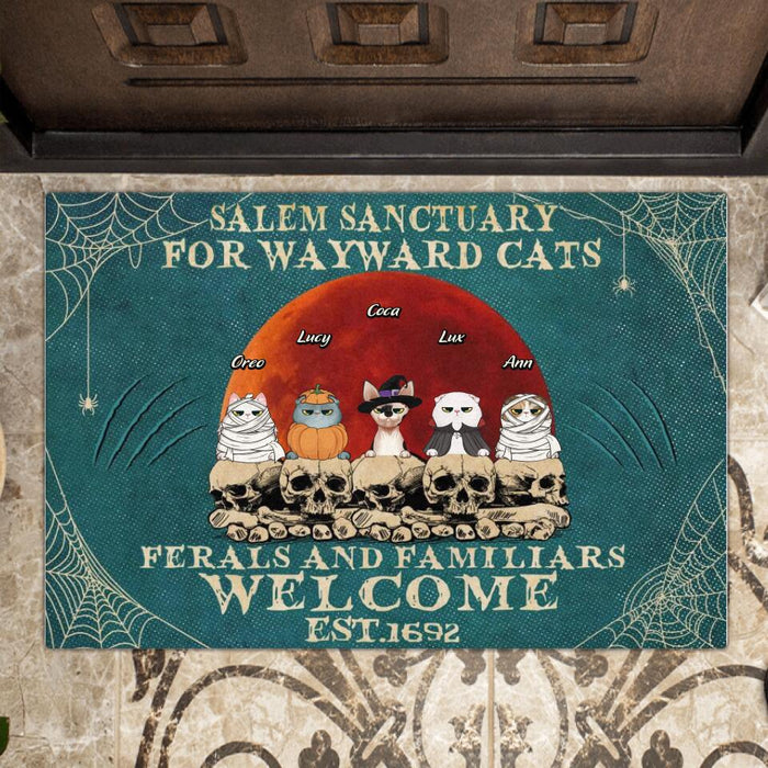 Custom Personalized Halloween Cat Doormat - Up to 5 Cats - Halloween Gift For Cat Lovers
