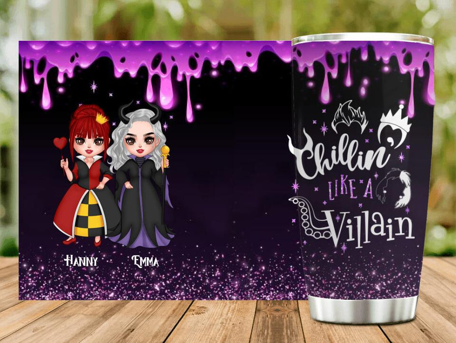 Custom Personalized Halloween Best Friends Tumbler - Halloween Gift for Besties - Up to 5 Besties - Chillin' Like a Villain