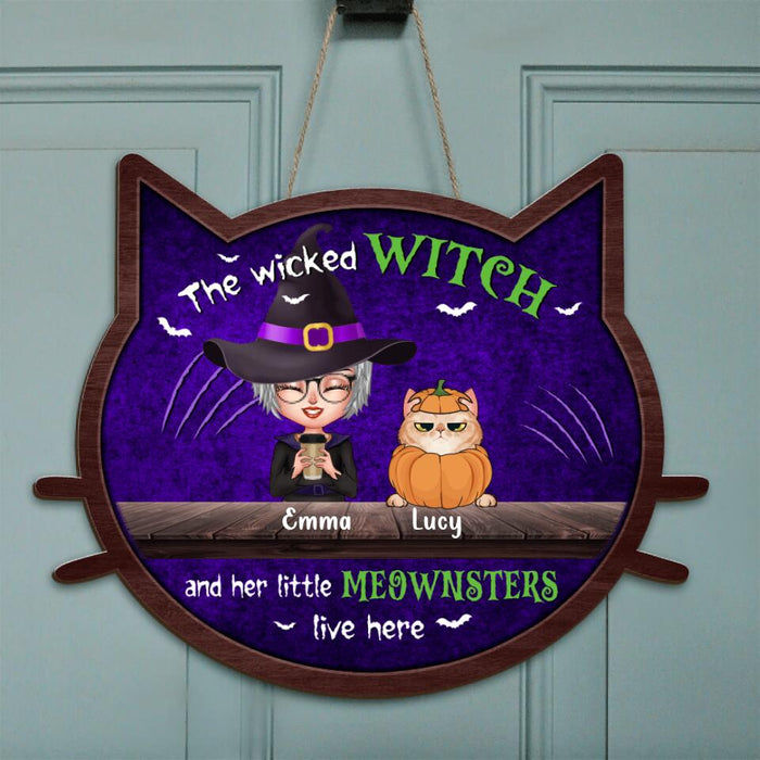 Personalized Halloween Cat Wooden Sign - Halloween Gift For Cat Lovers/Wiccan Decor/Pagan Decor - The Wicked Witch
And Her Little Meownsters Live Here