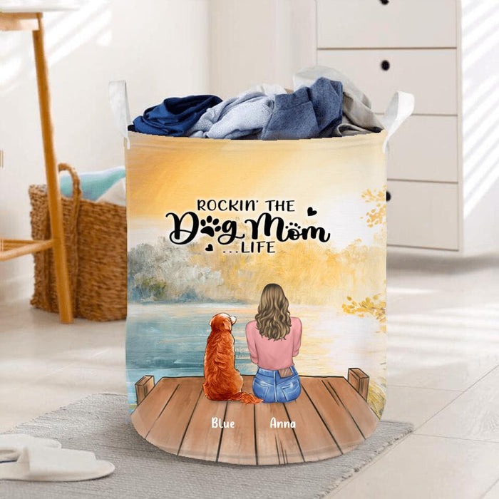 Custom Personalized Dog Mom Laundry Basket - Gift For Dog Lovers with up to 4 Dogs - Rockin' The Dog Mom Life