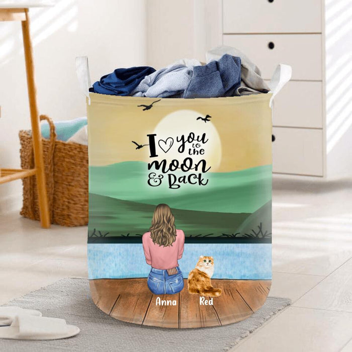 Custom Personalized Pet Mom Laundry Basket - Upto 4 Pets - Gift For Dog/Cat Lovers - I Love You To The Moon & Back