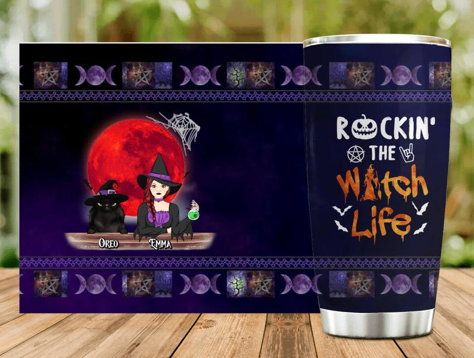 Custom Personalized Pet Witch Tumbler - Up to 3 Pets - Halloween Gift For Dog/ Cat Lover - Rockin' The Witch Life