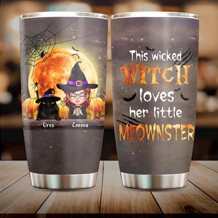 Personalized Cat Witch Tumbler - Up to 5 Cats - Halloween Gift Idea For Cat Lovers - This Wicked Witch Loves Her Little Meownster