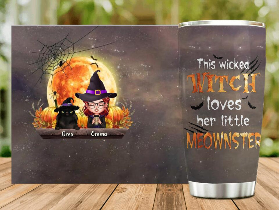 Personalized Cat Witch Tumbler - Up to 5 Cats - Halloween Gift Idea For Cat Lovers - This Wicked Witch Loves Her Little Meownster