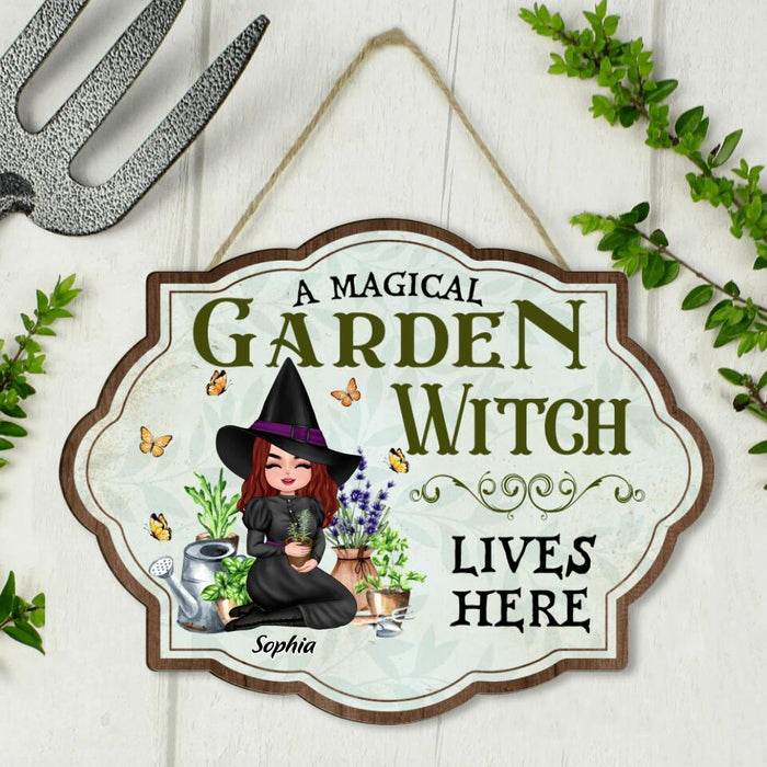 Custom Personalized Garden Witch Wooden Sign - Gift Idea For Halloween/Wiccan Decor/Pagan Decor - A Magical Garden Witch Lives Here