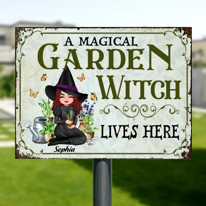 Custom Personalized Garden Witch Metal Sign - Gift Idea For Halloween/Wiccan Decor/Pagan Decor - A Magical Garden Witch Lives Here