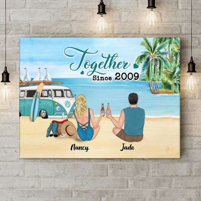 Custom Personalized Beach Camping Canvas - Gifts For Camping/Dog/Cat Lover With Up to 3 Kids And 3 Pets - This Is Our Happy Place