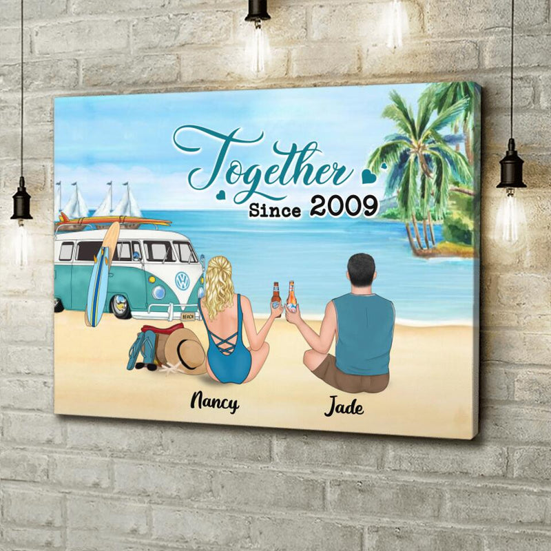 Custom Personalized Beach Camping Canvas - Gifts For Camping/Dog/Cat Lover With Up to 3 Kids And 3 Pets - This Is Our Happy Place