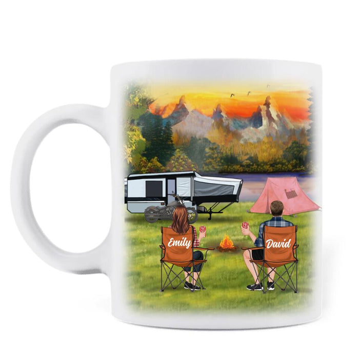 Custom Personalized New Camping Coffee Mug - Couple/ Parents With Upto 2 Kids And 3 Pets - Gift For Camping Lover - Life Is Better Around The Campfire