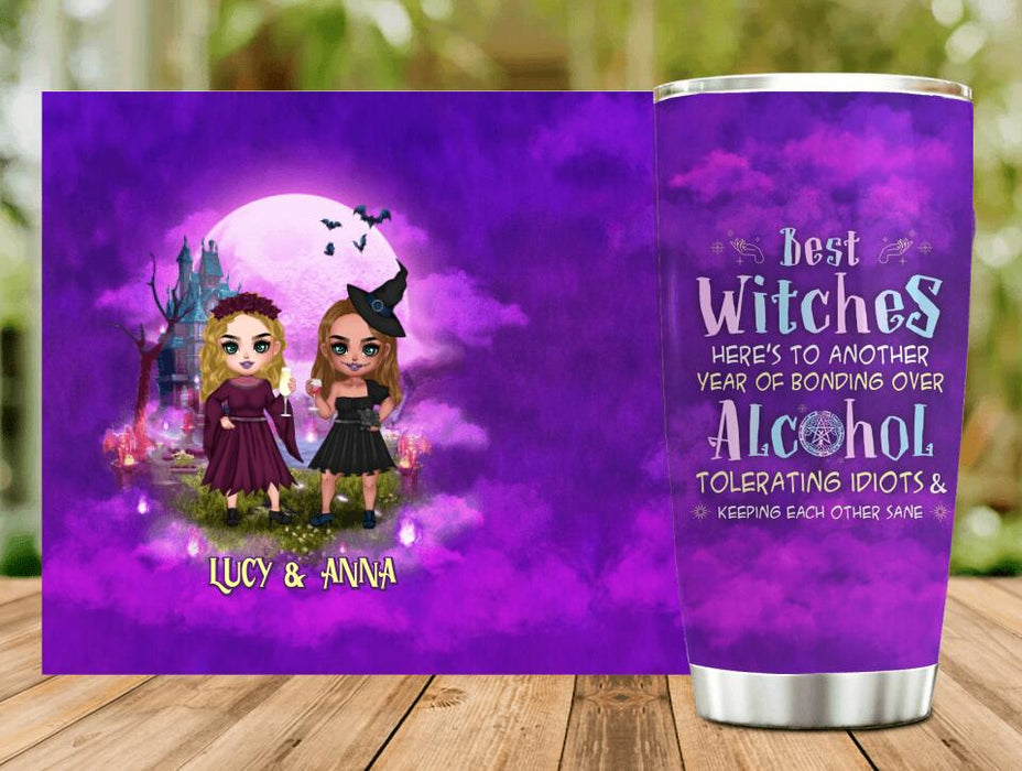 Personalized Bestie Witch Tumbler - Up to 5 Girls - Gift Idea For Halloween/Friends - Best Witches Here's To Another Year Of Bonding Over Alcohol