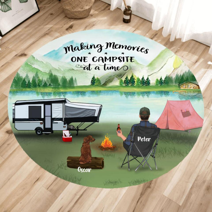 Custom Personalized Camping Foldable Round Rug - Adult/ Couple/ Parents With Upto 4 Kids And 4 Pets - Gift Idea For Camping Lover - Making Memories One Campsite At A Time