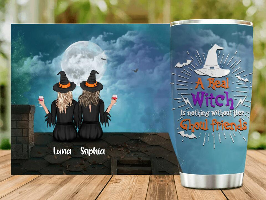 Personalized Witches Tumbler - Witches Up to 3 Cats - Halloween Gift Idea For Friends/Sisters/Besties/Cat Lovers - A Real Witch Is Nothing Without Her Ghoul Friends