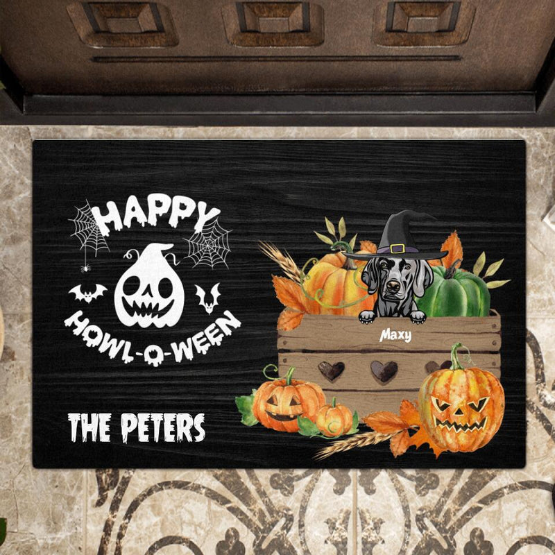 Personalized Pumpkin Halloween Doormat - Gift For Dog Lovers with up to 5 Dogs - Happy Howl-o-ween