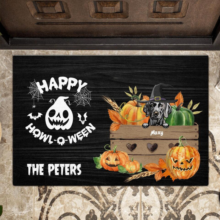 Personalized Pumpkin Halloween Doormat - Gift For Dog Lovers with up to 5 Dogs - Happy Howl-o-ween