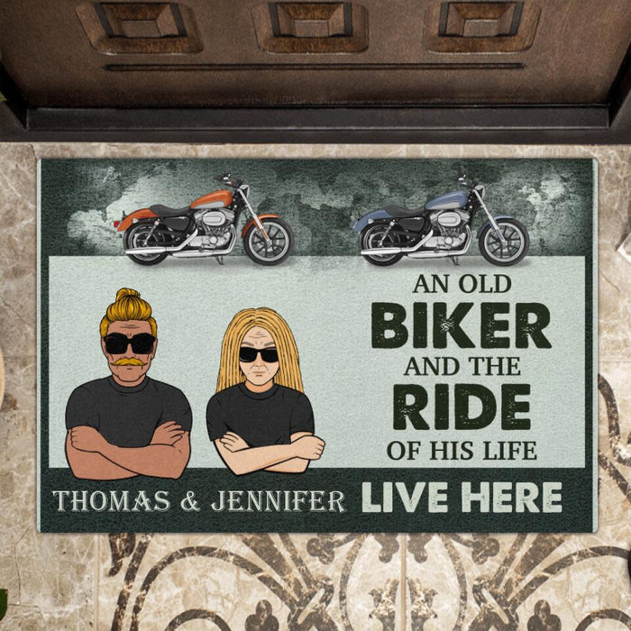 Personalized Bikers Doormat - Up to 2 Motorbikes - Best Gift For Biker Lovers - An Old Biker And The Ride Of His Life Live Here