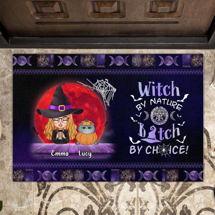Personalized Witch Doormat - Up to 6 Cats/Dogs - Halloween Gift Idea For Cat/Dog Lovers - Witch By Nature Bitch By Choice