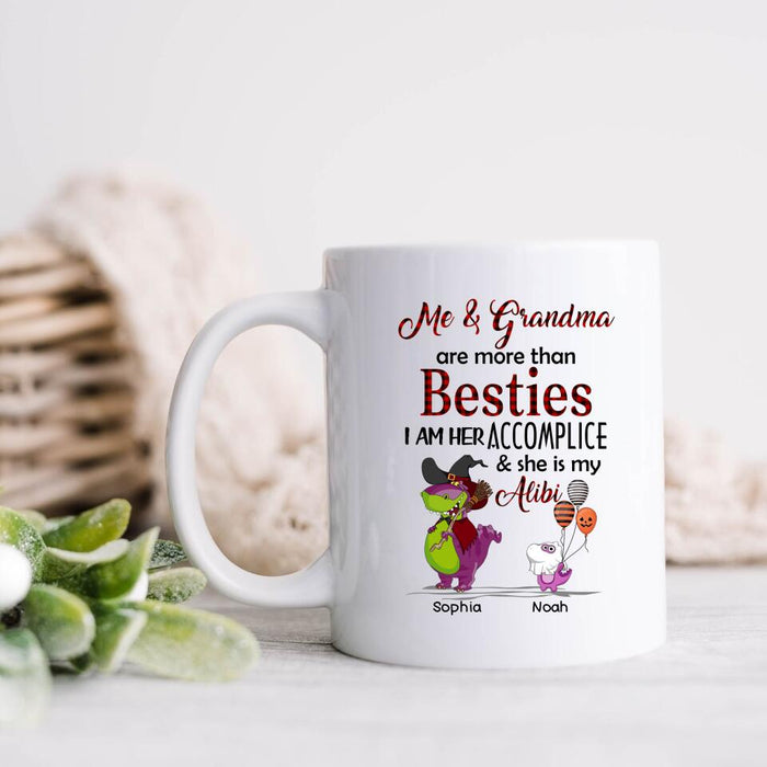Custom Personalized Grandma & Grandkid Dinosaur Coffee Mug - Halloween Gift For Grandma, Grandkids - Me & Grandma Are More Than Besties