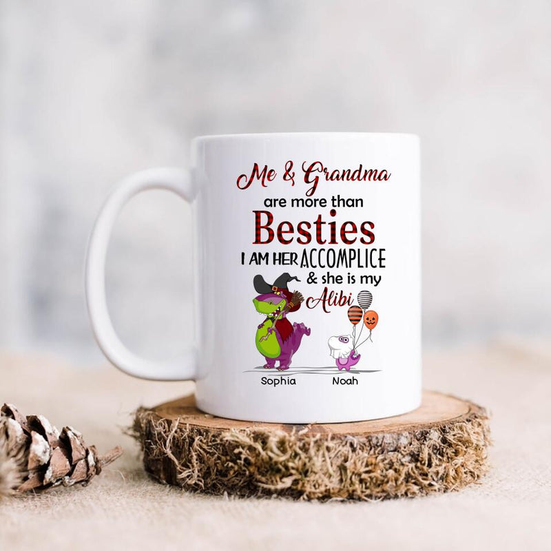 Personalized Grandma & Grandkid Dinosaur Coffee Mug - Halloween Gift For Grandma, Grandkids - Me & Grandma Are More Than Besties