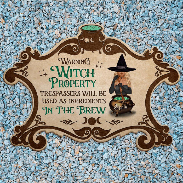 Custom Personalized Witch Property Doormat - Gift Idea For Halloween/Home Decor - Warning Witch Property Trespassers Will Be Used As Ingredients In The Brew