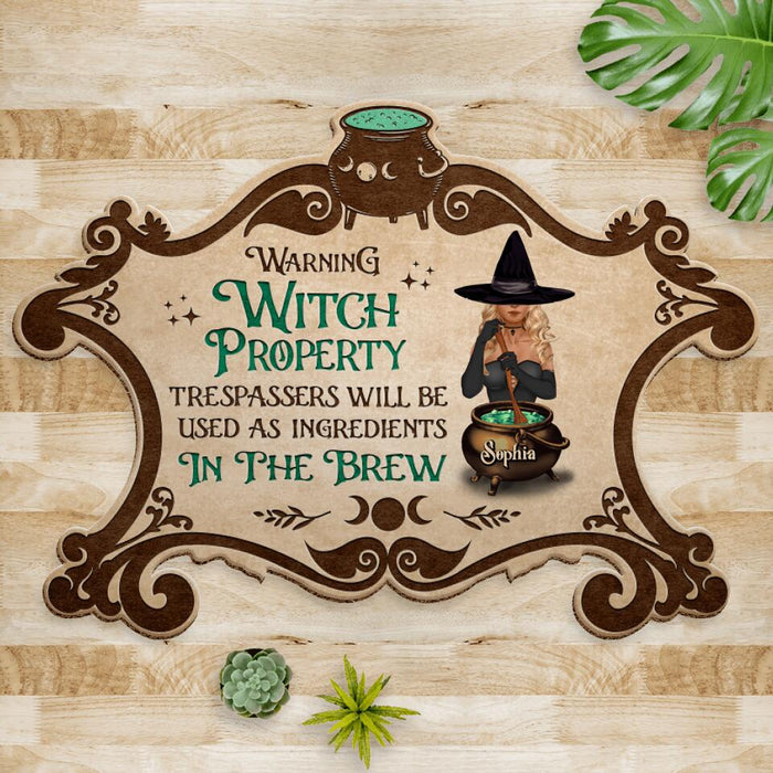 Custom Personalized Witch Property Doormat - Gift Idea For Halloween/Home Decor - Warning Witch Property Trespassers Will Be Used As Ingredients In The Brew