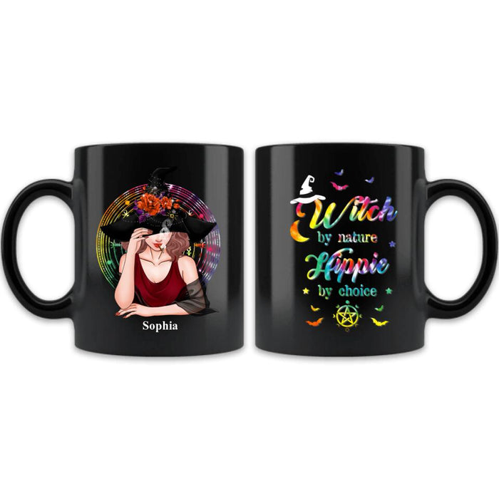 Custom Personalized Witch Coffee Mug - Halloween Gift Idea - Witch By Nature, Hippie By Choice