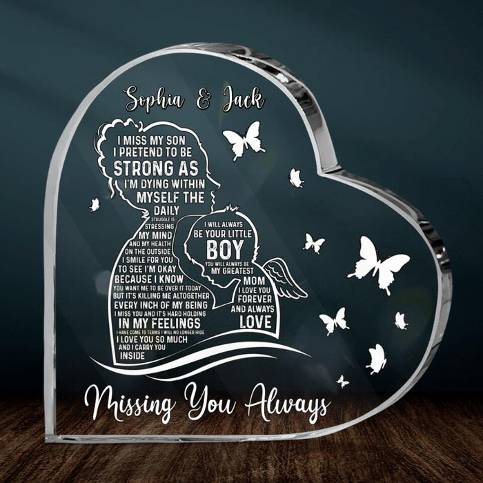 Custom Personalized Mom And Son Crystal Heart - Memorial Gift For Mother's Day/Family - Missing You Always