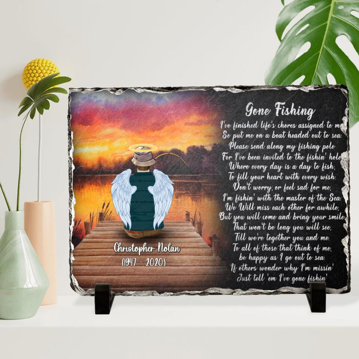 Custom Personalized Fishing In Heaven Horizontal Lithograph - Memorial Gift Idea For Dad/Father's Day - Gone Fishing I've Finished Life's Chores Assigned To Me