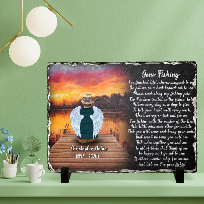 Custom Personalized Fishing In Heaven Horizontal Lithograph - Memorial Gift Idea For Dad/Father's Day - Gone Fishing I've Finished Life's Chores Assigned To Me