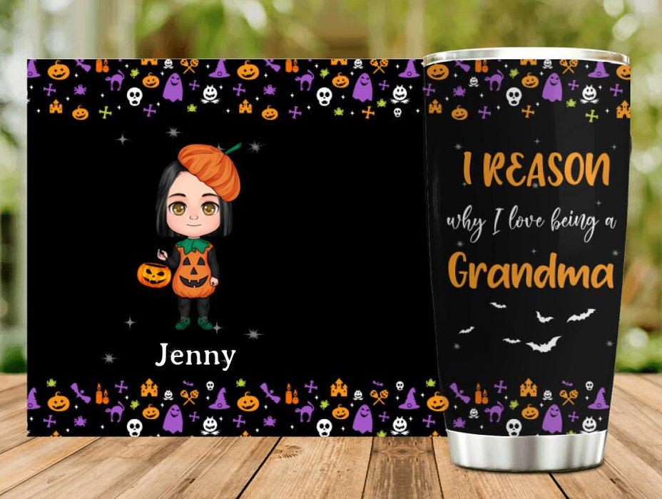 Custom Personalized Halloween Kids Tumbler - Upto 10 Kids - Halloween Gift Idea For Grandma/Granpa - Reason Why I Love Being A Grandma