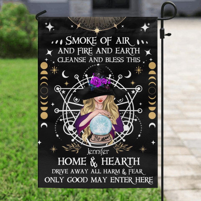 Custom Personalized Witch Flag Sign - Best Gifts Idea For Halloween - Smoke Of Air And Fire And Earth, Cleanse And Bless This Home & Hearth