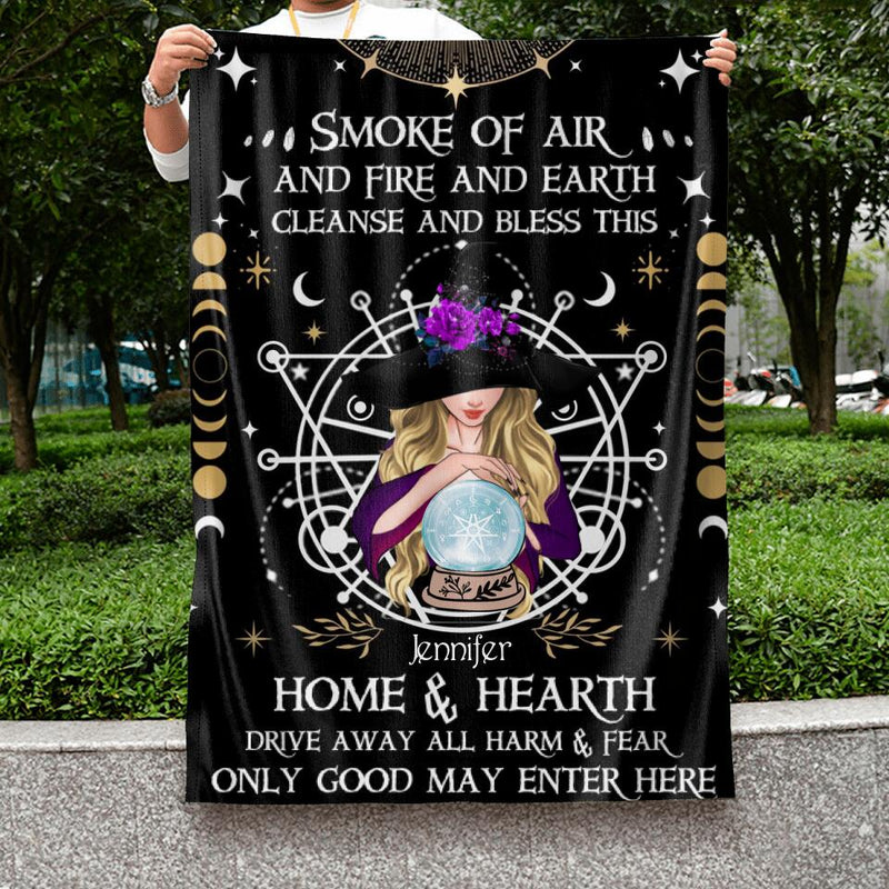 Personalized Witch Flag Sign - Best Gifts Idea For Halloween - Smoke Of Air And Fire And Earth, Cleanse And Bless This Home & Hearth