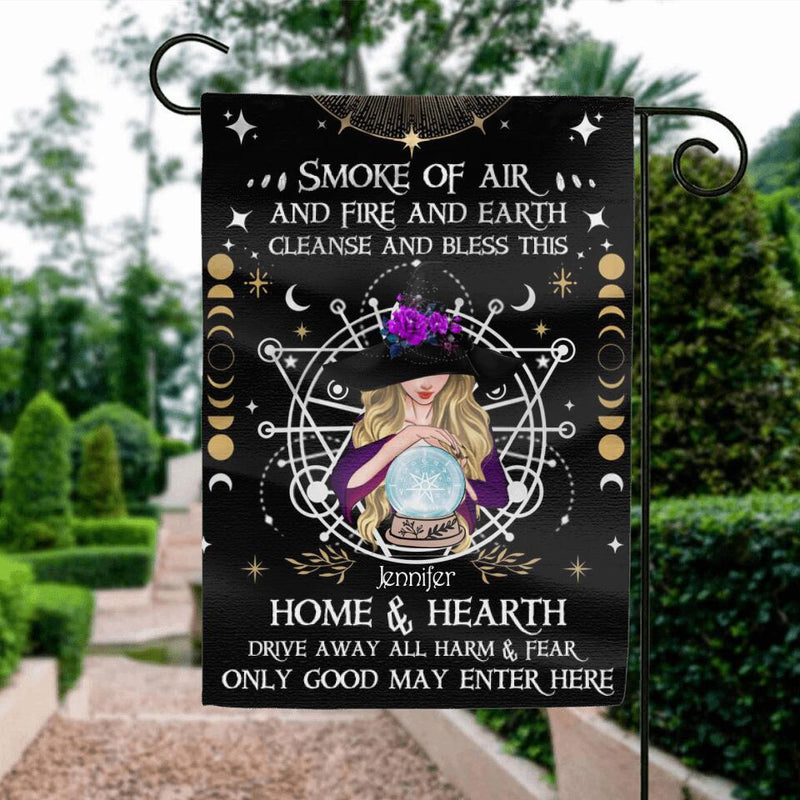 Personalized Witch Flag Sign - Best Gifts Idea For Halloween - Smoke Of Air And Fire And Earth, Cleanse And Bless This Home & Hearth