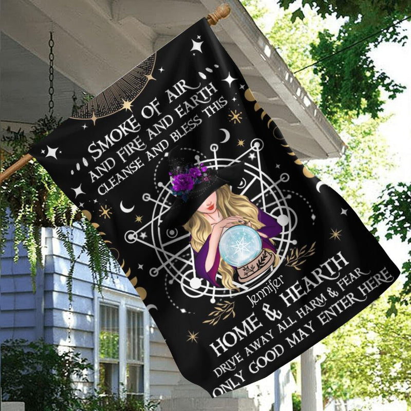 Personalized Witch Flag Sign - Best Gifts Idea For Halloween - Smoke Of Air And Fire And Earth, Cleanse And Bless This Home & Hearth