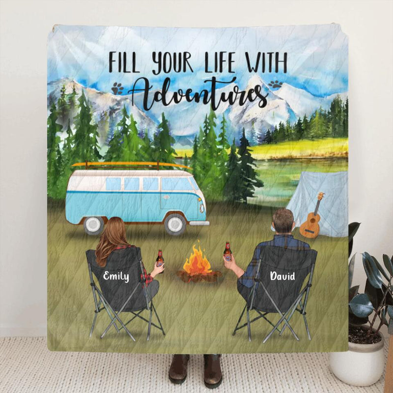 Personalized Camping Blanket - Gift For Father's Day, The Whole Family - Couple with up to 6 pets, Parents with up to 6 kids - ODH9UF
