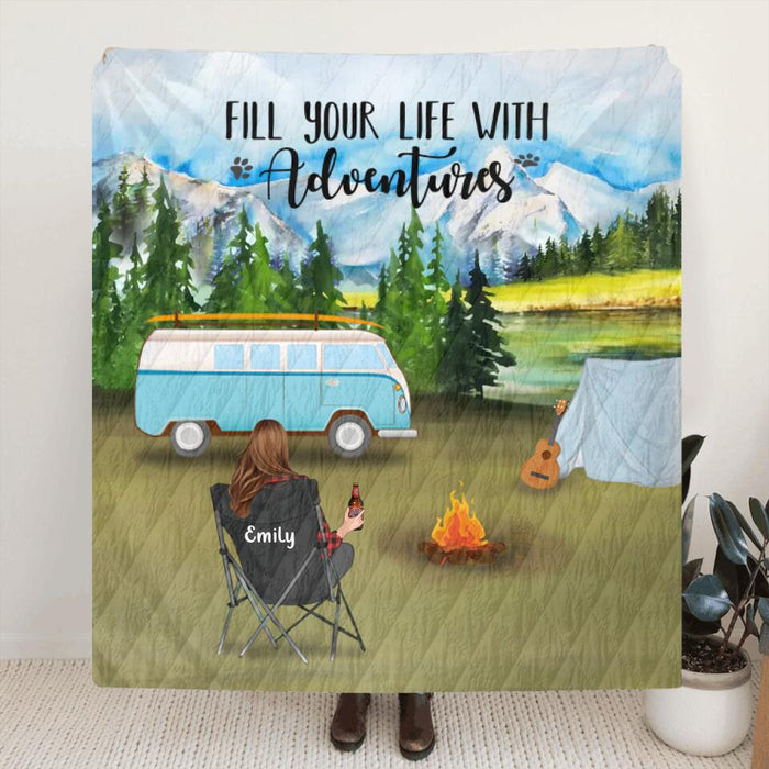 Custom Personalized Camping Blanket - Gift For Father's Day - Single Mom/Dad with up to 6 Kids and 2 Pets - ODH9UF