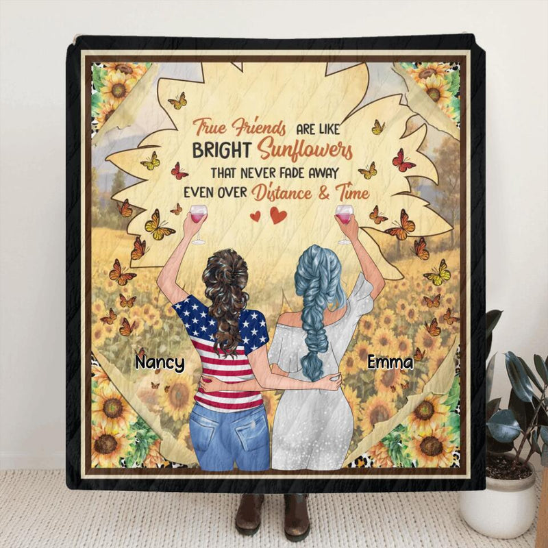Personalized Best Friend Fleece Throw Blanket/Quilt - Birthday Gift Idea For Friends - True Friends Are Like Bright Sunflowers