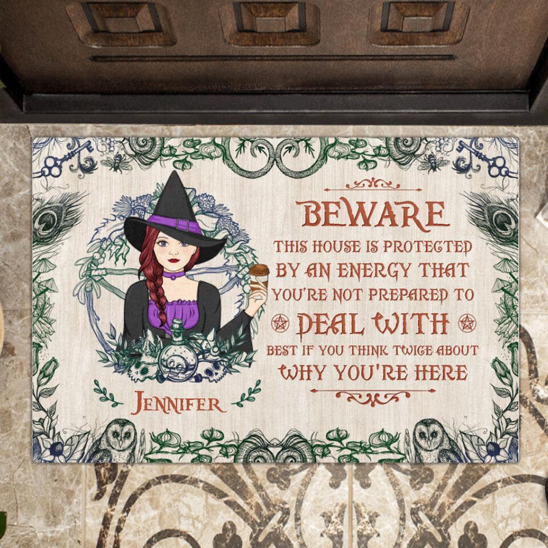 Personalized Witch Doormat - Halloween Gift Idea - Beware This House Is Protected By An Energy That You're Not Prepared To Deal With