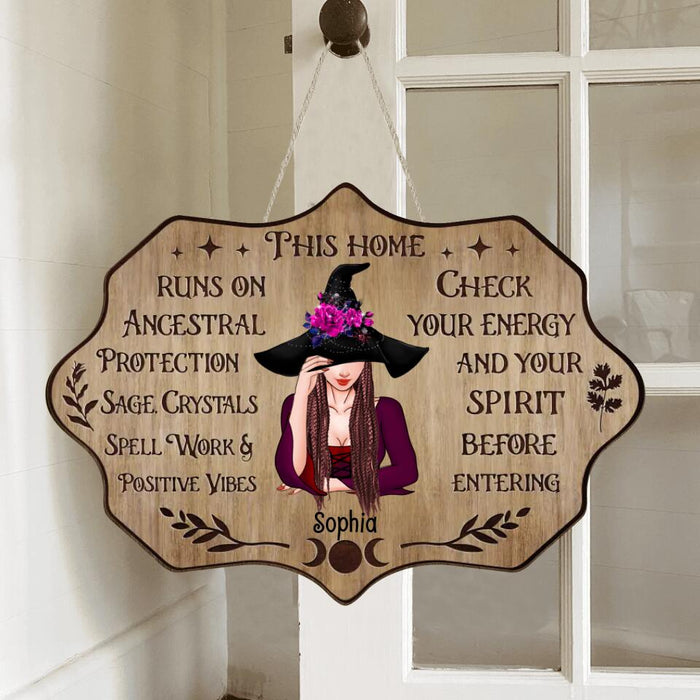 Custom Personalized Witch Wooden Sign - Gifts Idea For Halloween/Home Decor - This Home Runs On Ancestral Protection