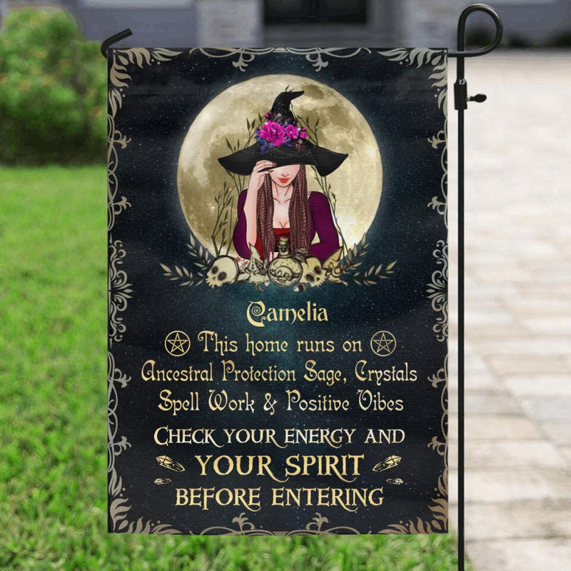 Personalized Witch Flag Sign - Gifts Idea For Halloween - This Home Runs On Ancestral Protection Sage