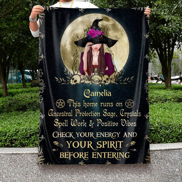 Custom Personalized Witch Flag Sign - Gifts Idea For Halloween - This Home Runs On Ancestral Protection Sage