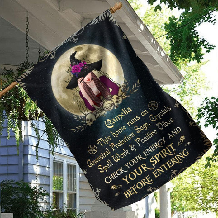 Custom Personalized Witch Flag Sign - Gifts Idea For Halloween - This Home Runs On Ancestral Protection Sage